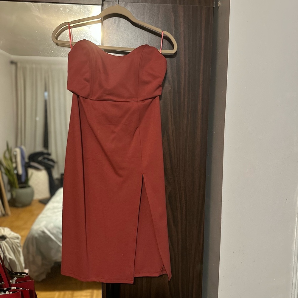 By the way. Elegant Red Strapless Dress